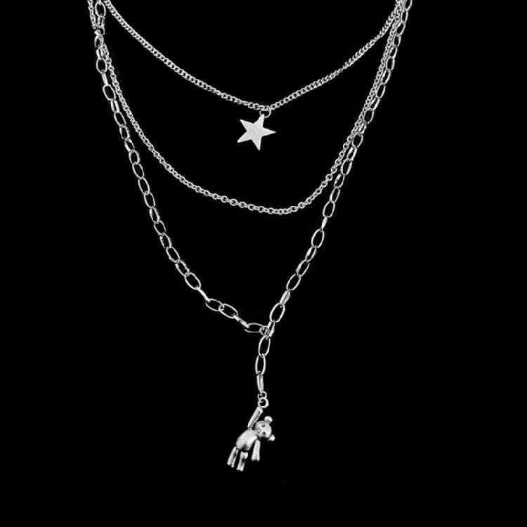 Three-Layer Metal Bear Star Clavicle Chain Women Birthday Party Jewelry Gift