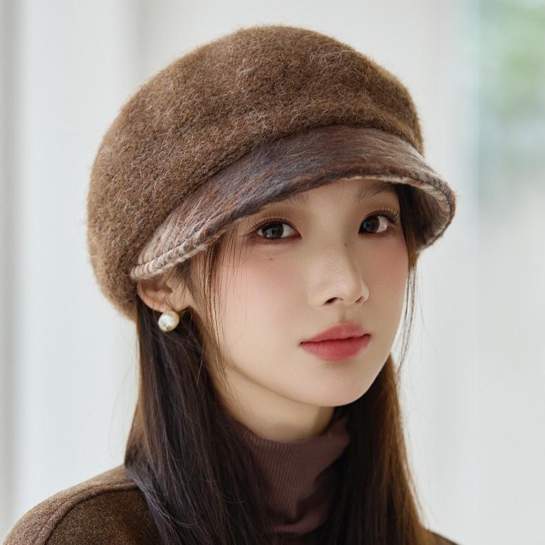Autumn and Winter Elegant Woolen Beret Retro Casual Thickened Hat Outdoor Windproof Warm Painter Hat