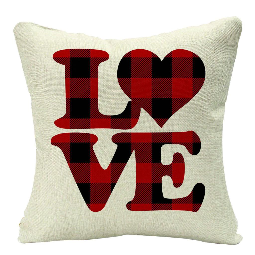 Plaid Valentine's Day Theme Linen Pillow Cover Home Sofa Pillow Cushion Hair Cover