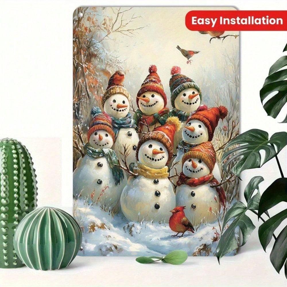 

2D Flat Snowman Family Metal Wall Art, Retro Tin Sign with Pre-Drilled Holes for Indoor Outdoor Christmas Holiday Decor 20x30 разноцветный