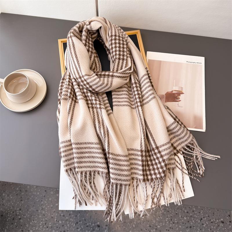 Unisex Faux Cashmere Plaid Tassel Scarf Warm Winter Fashion Accessory