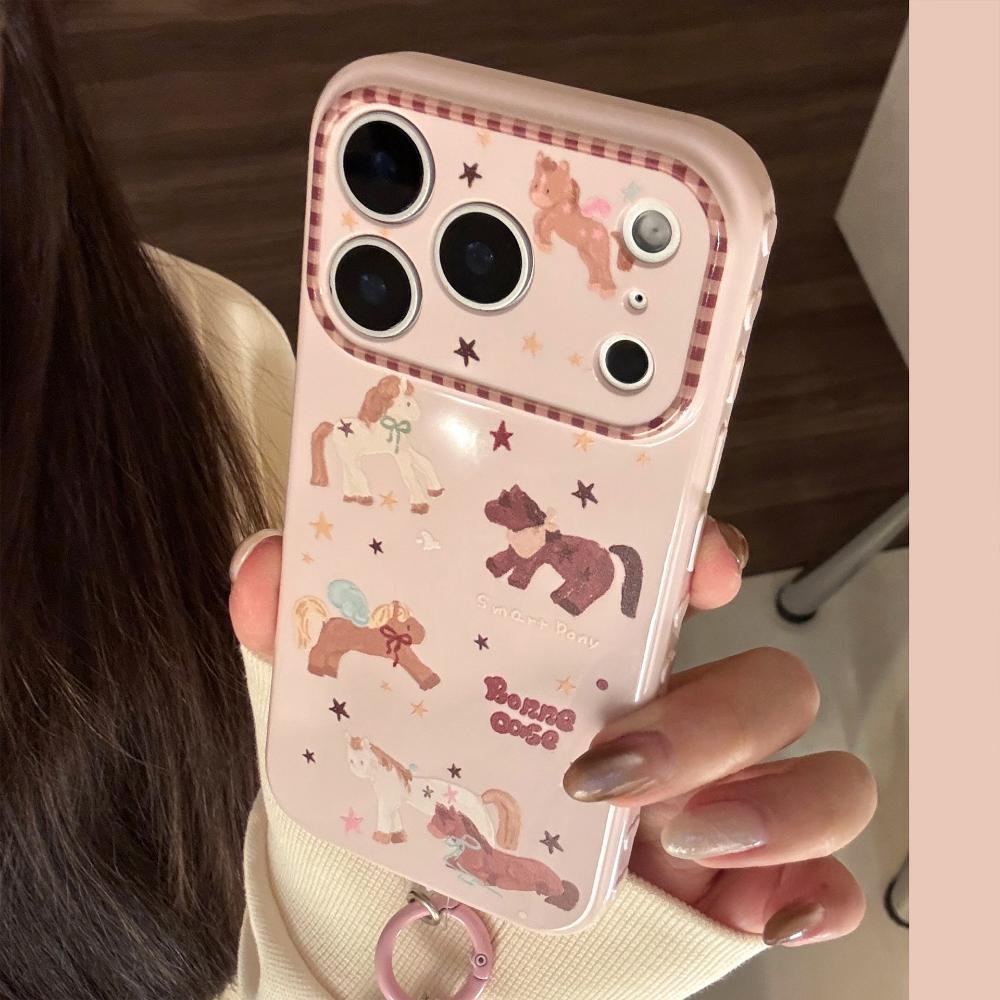 Cute Pink Pony Phone Case for IPhone 16, IPhone 17 Pro Max, and IPhone 14 with A Chain