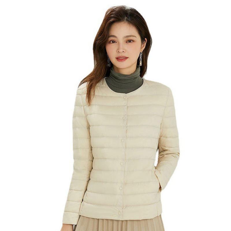 New light down jacket women's white duck down autumn and winter liner round neck collar two wear large size slim short coat