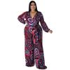 Womens Plus Size Printed Long Sleeve Jumpsuit 2025 Soft Milk Silk Knit Wide Leg Straight Cut Comfortable Outfit Casual Daily Wear