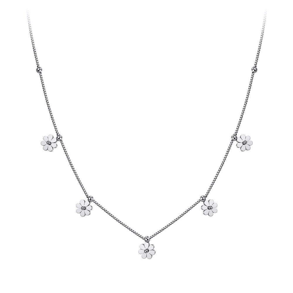 EFFIE QUEEN Stainless Steel Classic Flower Necklace Cute Flower Charm Clavicle Neck Chain Waterproof Wedding Jewelry STKN28