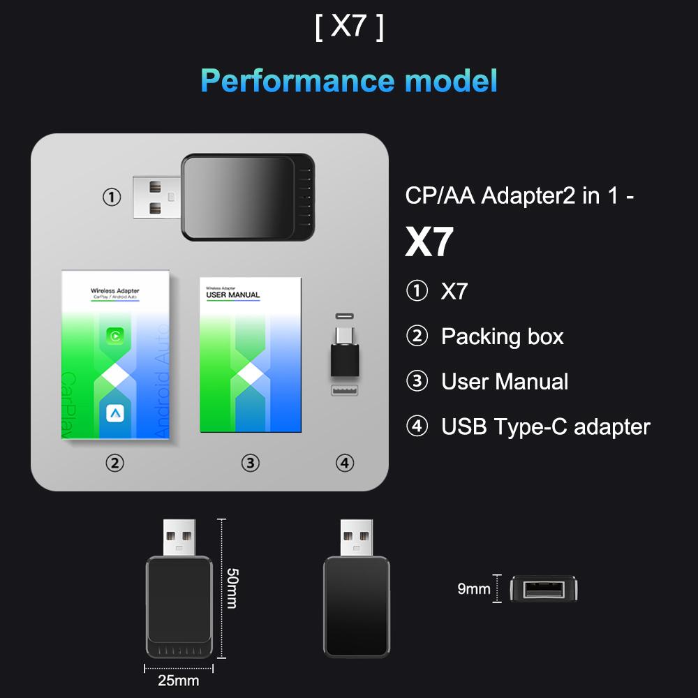 2 i 1 CarPlay og Android Auto Mini Ai Box Trådløs Carplay Adapter Kablet til trådløs Bluetooth WiFi Koble Plug and Play