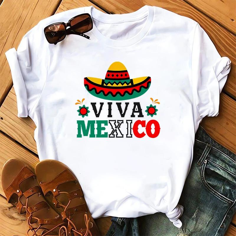 Mexican Printed Women'sT-Shirt Short Sleeved Casual Top Fashion Street Original Style Tops Y2k Round Neck Clothing