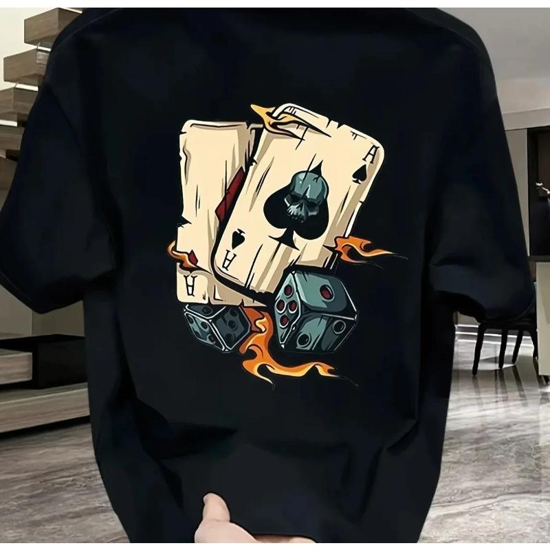 Fashionable Casual Loose Creative Poker and Dice Printed Sports Round Neck Short Sleeved T-shirt