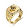 Hip Hop Freimaurer Ring für Männer 316L Edelstahl Iced Out Bling CZ Kristall Freimaurer Ringe Goldfarbe Mode Amulett Schmuck