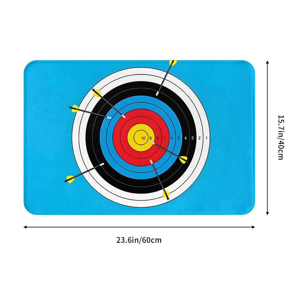 Archery Target Illustration Doormat Light Blue Red Yellow Black Printed Polyester Hand Wash Only 80x50cm Decorative Use