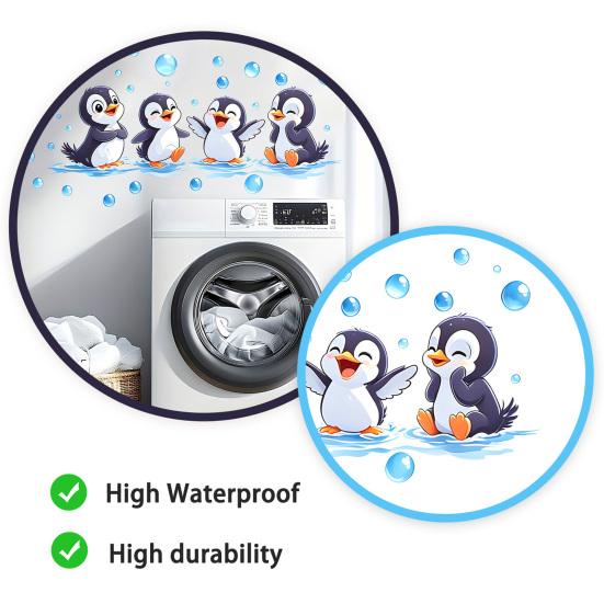 Pinguin Wandaufkleber, Niedliche 4 Glückliche Pinguine Bade-Deko, Selbstklebende Abnehmbare Wandsticker für Badezimmer, Kinderzimmer & Duschwandkunst