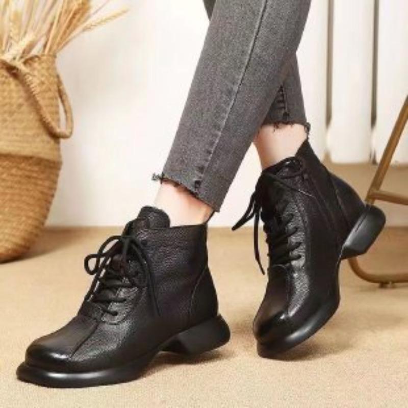 

Винтажные женские ботильоны, Новые осенне-зимние с круглым носком, на шнуровке, на платформе, низкие, мягкая удобная обувь 39