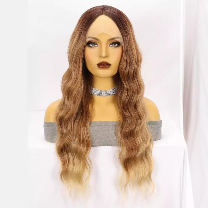 Hand-tied Lace Front Wig Long Curly Gradient Synthetic Women Middle Part