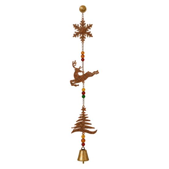 Christmas Tree Hanging Ornaments Rustic Metal Elk Wind Chime, Xmas Ornament with Reindeer Festive Entrance Hall Decor Snowflake Patterns, Vintage