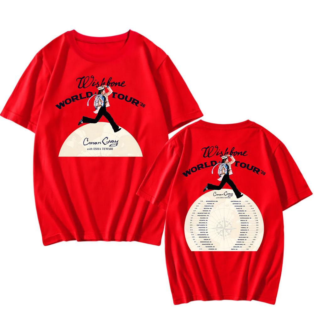 Wishbone World Tour 2026 Koszulki CONAN GRAY Modna Koszulka Krótki Rękaw Luźna Bawełniana Koszulka Streetwear Unisex Koszulki