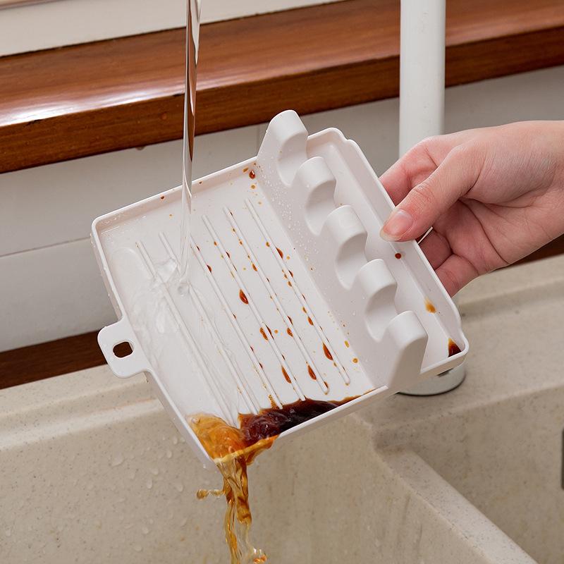 Multi-functional Kitchen Rack: Pot Lid, Spoon, Chopstick & Spatula Holder with Oil Collection Groove.