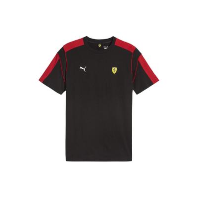 Ferrari Yarış Serisi Küçük Logo Baskılı Günlük Bisiklet Yaka Kısa Kollu Nefes Alabilen Tişört Erkek Üstler Siyah 623811-01