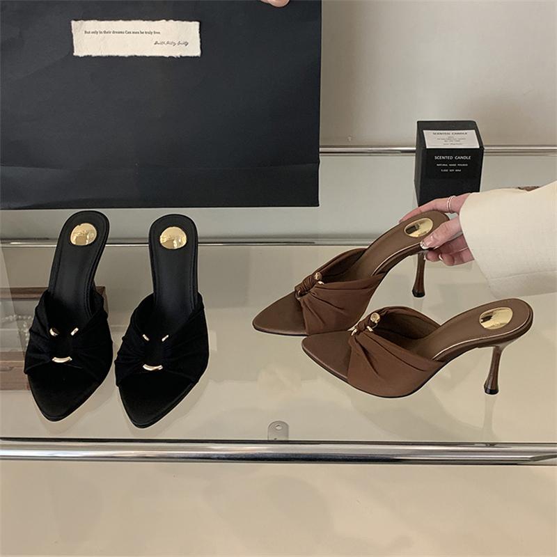 Letní dámské pantofle, módní otevřená špička, tenké vysoké podpatky, boty na striptýzové párty, ženské pantofle