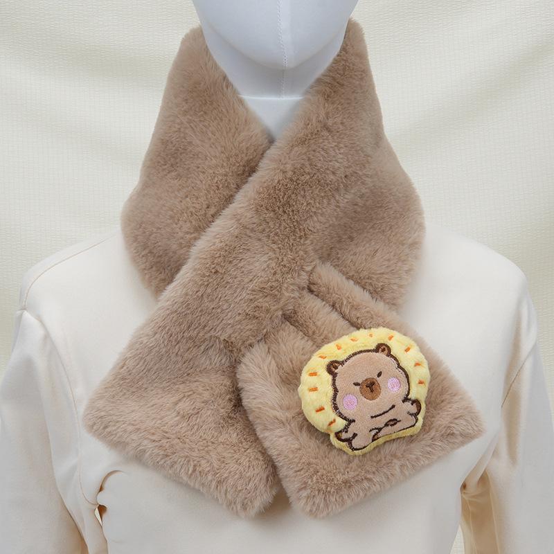 Women's Korean Style Faux Rabbit Fur Scarf - Thick, Warm, Plush Neck Warmer for Autumn/Winter 2024 - Versatile Student Accessory