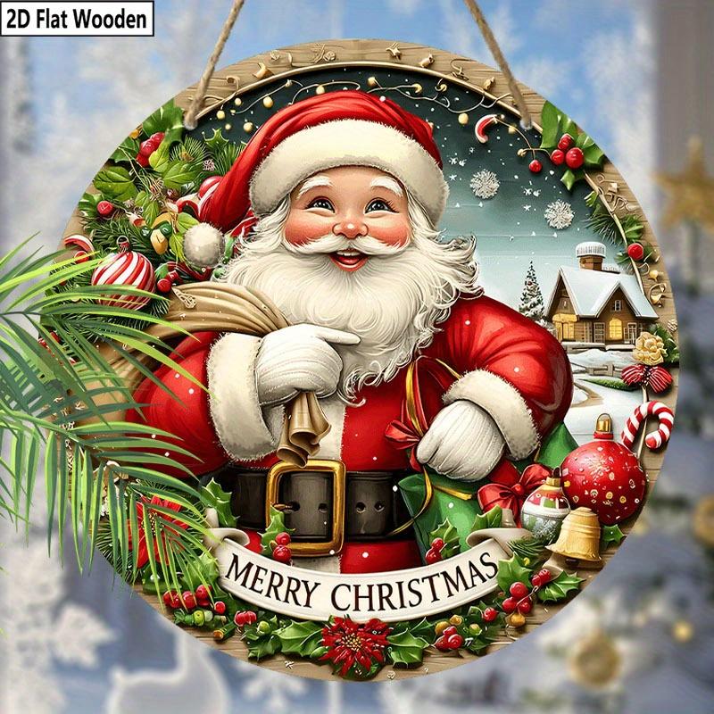 2D Flat 1pc Christmas “Santa Claus with A Bag” Logo Wooden Sign Decoration, Front Door Wall Decoration, Suitable for Home Offices, Garden Courtyards