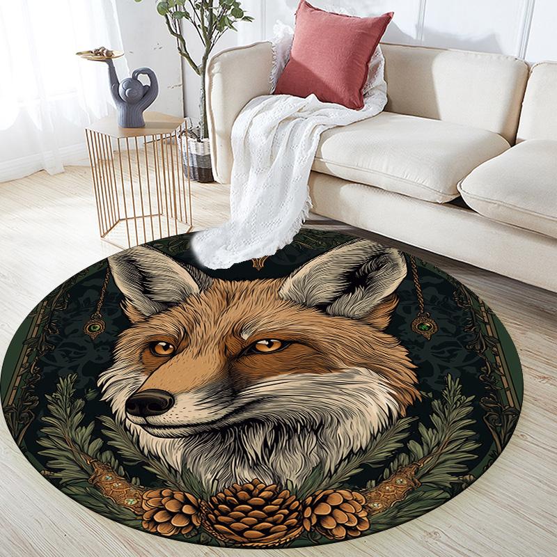 Fox On Tree Branch,Round Area Rug,Carpet Rug for Living Room Bedroom Sofa Playroom Decor,Non-slip Floor Mat