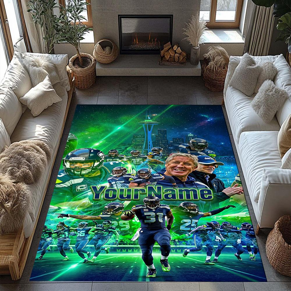 Seattle Seahawks Customizable Name Area Rug Suitable For Dining Room Foyer Playrooms Outdoor Antislip Carpet Decorate Offices Gift For Festivals