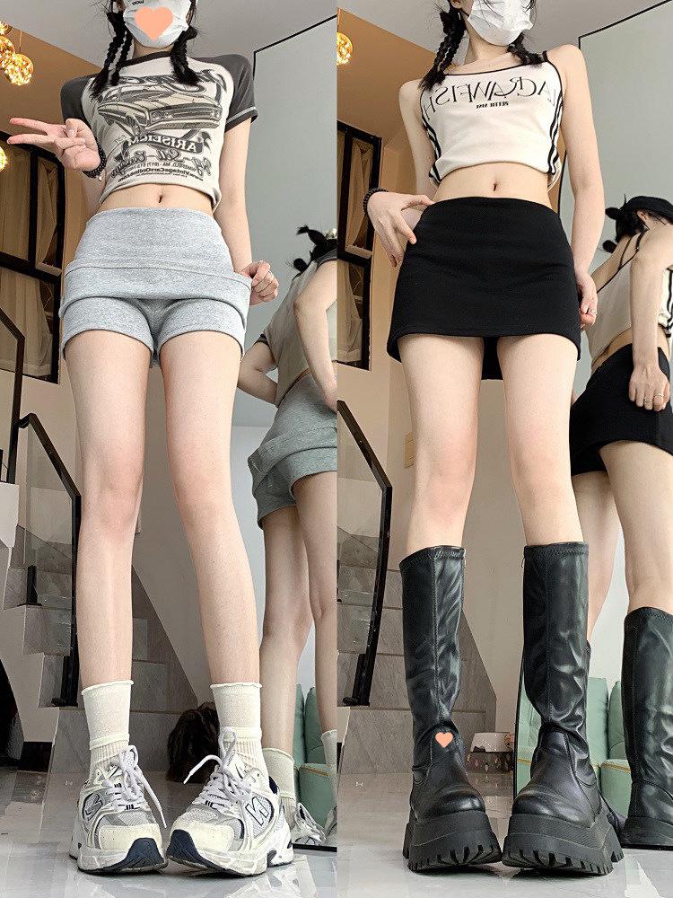 Women's Gray High-Waist A-Line Mini Skirt – Summer Spicy Girl Style, Hip Hugging, Anti-Exposure, Petite Fit.
