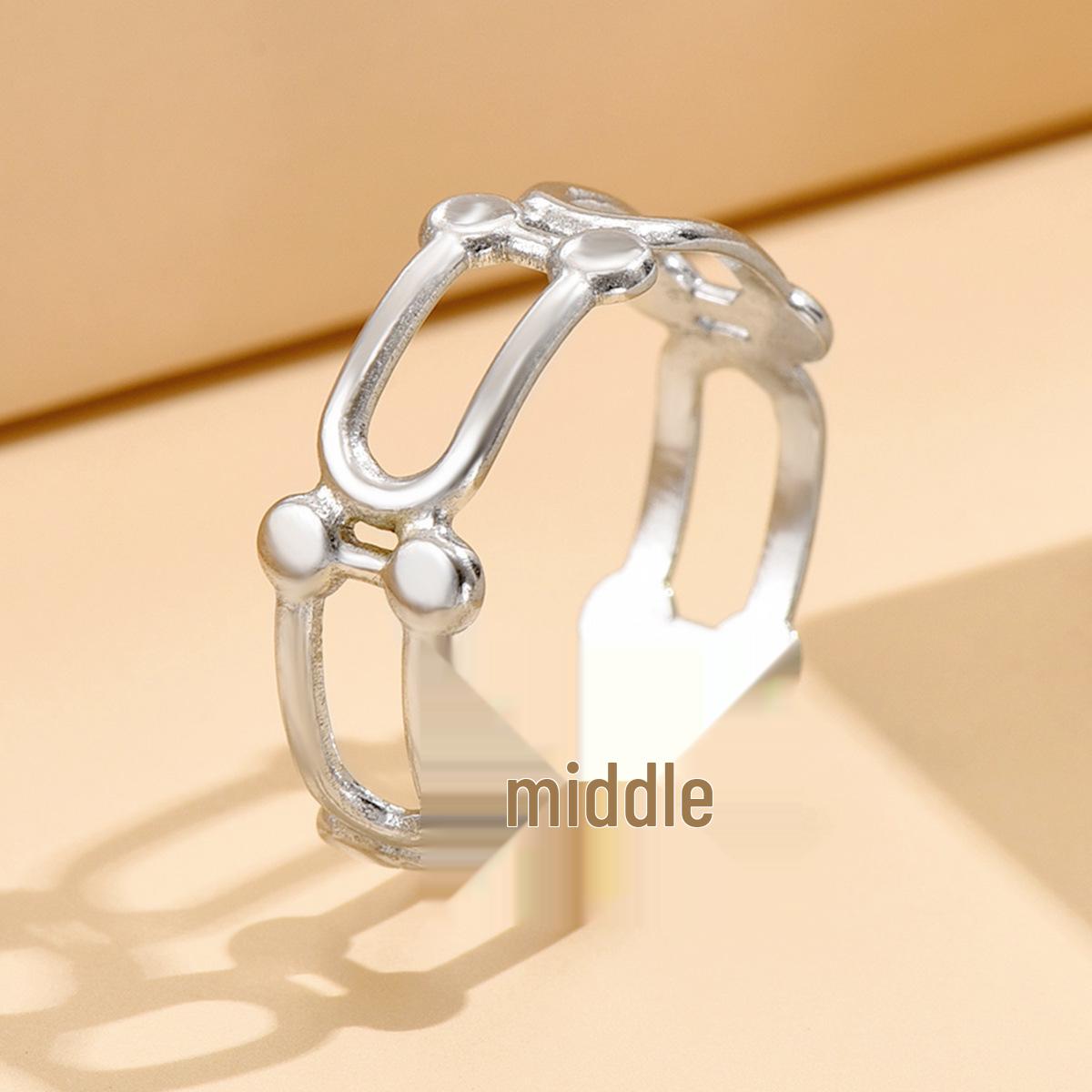 Retro Geometric Hollow Stainless Steel Ring for Women - Court Style Titanium Jewelry