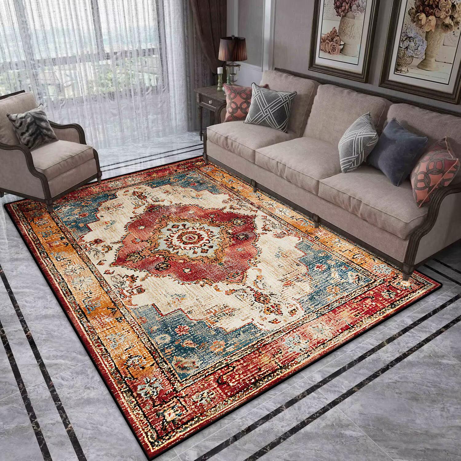 

Bohemian Large Size Decorative Rug for Living Room Soft Foldable Sofa Table Mat Easy Cleaning Dining Room Non-slip Rug Washable 60*90cm