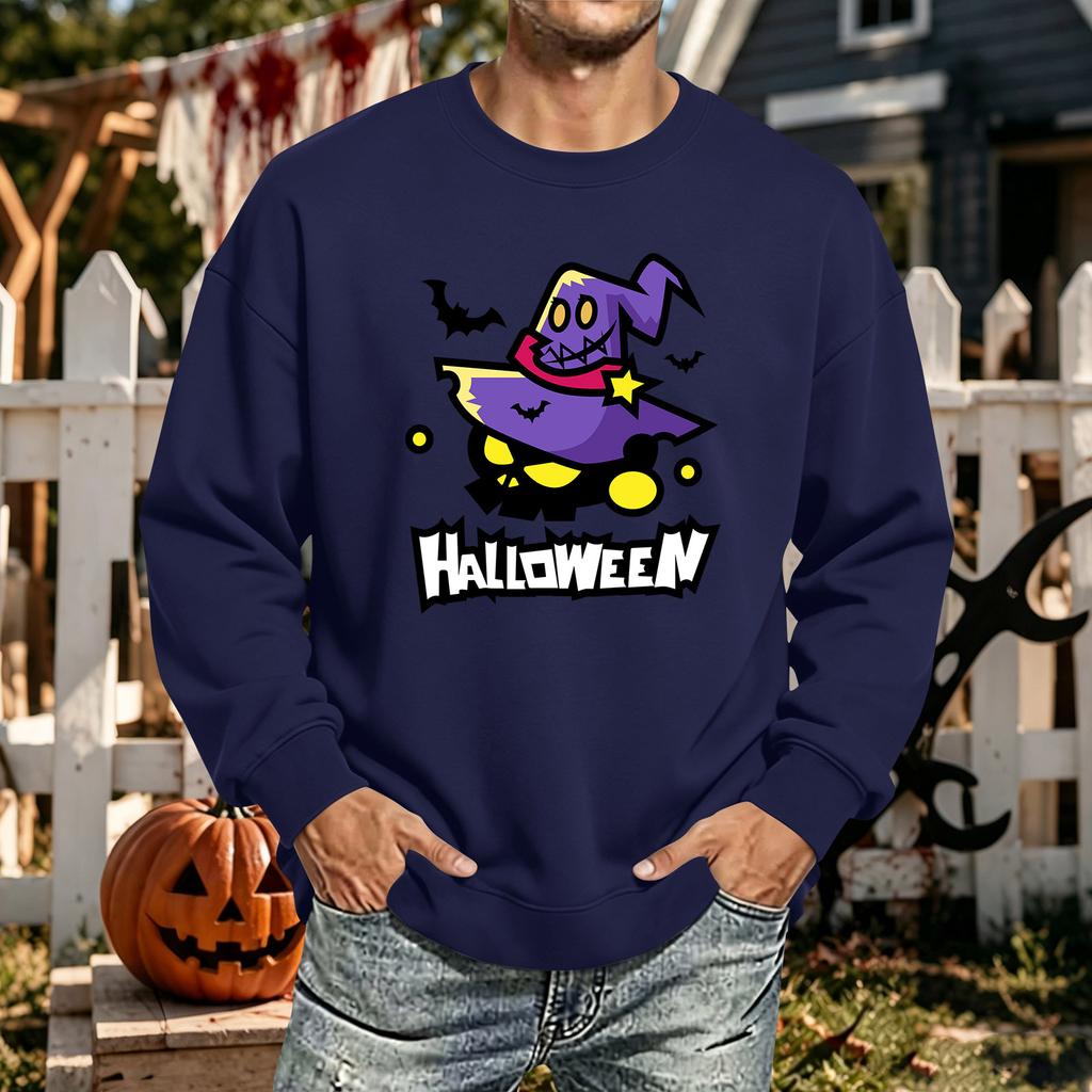 Men's Halloween Printed Long Sleeve T-Shirt Crewneck Casual Sports Top Unisex for Couples