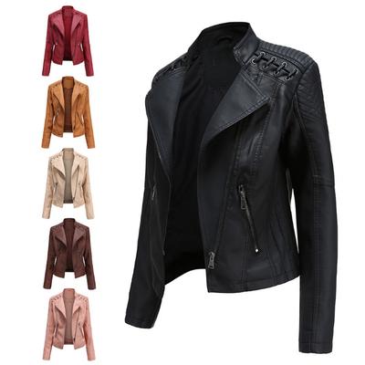 Womens Autumn Winter Leather Jacket Fashion Casual Slim Motorcycle Jacket Stylish Biker Jacket Motorcycle Apparel For Women