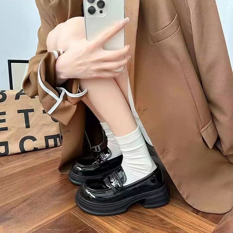 Korean Version of Black Platform Loafers Women's 2025 New Mary Jane Small Leather Shoes Versatile and Super Soft One-pedal Single Shoes