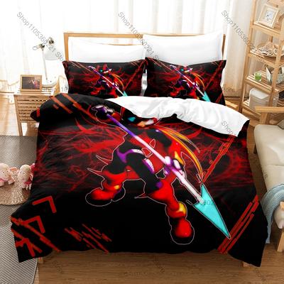 Cool Mega Man Zero Duvet Cover + 2 Pillowcases Zero Z-Saber Battle Scene Washable Polyester Bed Linen Sci-fi Mecha Fan Gift