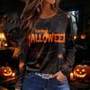 Women's Halloween Print Long Sleeve Top with Side Slit Round Neck for Casual Everyday Wear