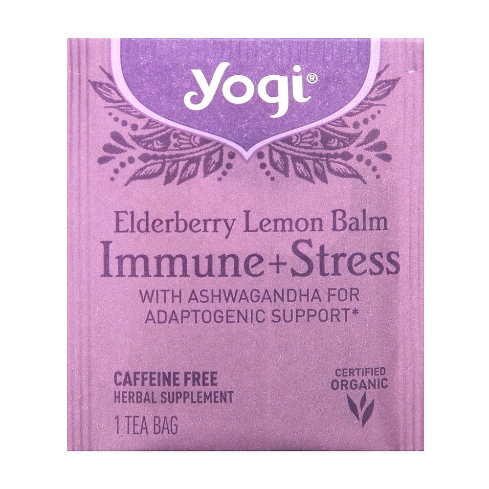 Yogi Tea Immune + Stress Elderberry Lemon Balm Caffeine-Free Tea, 16 Tea Bags