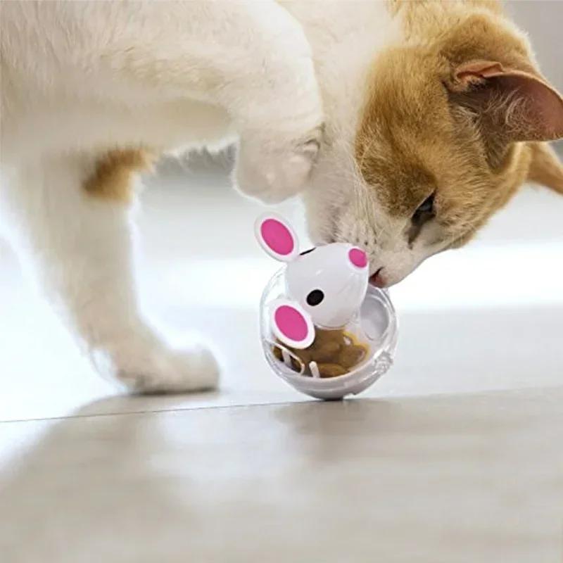 Lovely Pet Cat Toy Pink Mouse Pet Feeder Cat Toy Rolling Leakage Dispenser Bowl Fuuny Plastic Cat Food Storage Tool Pet Supplies
