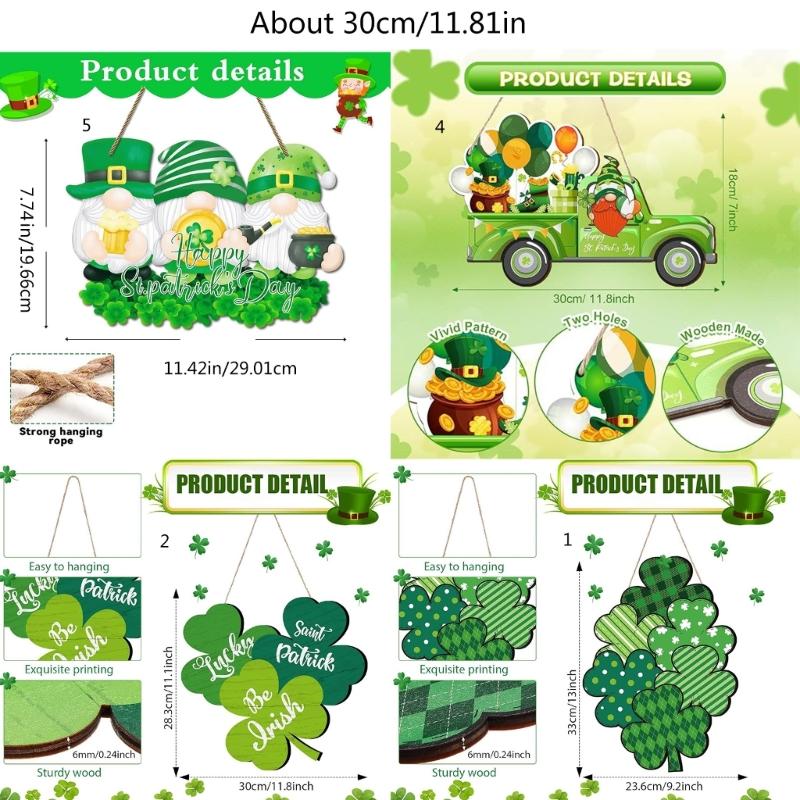 Shamrock Decoration For Patrick's Day Parties With Wooden Frame And Green Leaf Festival Spring Accessory