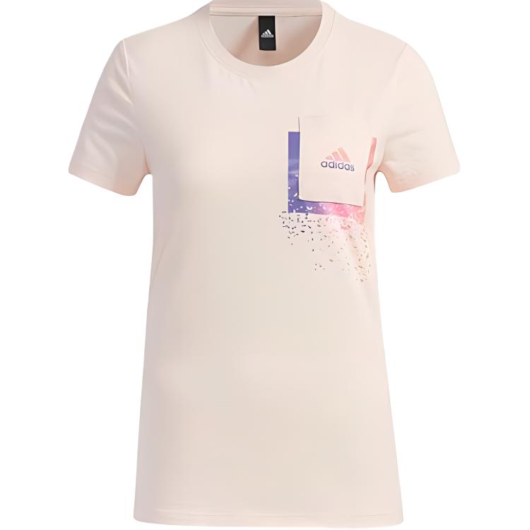 Adidas Originals Alphabet Logo Print Round Neck Short Sleeve T-Shirt Soft Casual Daily Fashion Top Women Pink GP0687 M