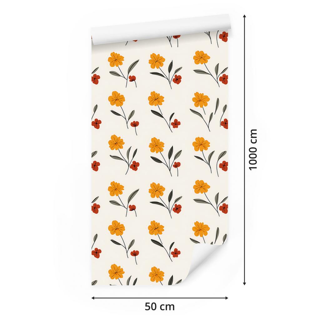 Cottagecore Flowers Wallpaper White, Cream, and Light Gray 50x1000