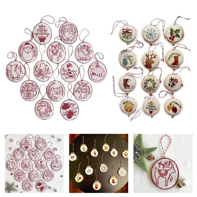 Handmade Festival Embroidery Ornament Craft For Christmas Decoration Includes Step By Step Instruction Needle Thread