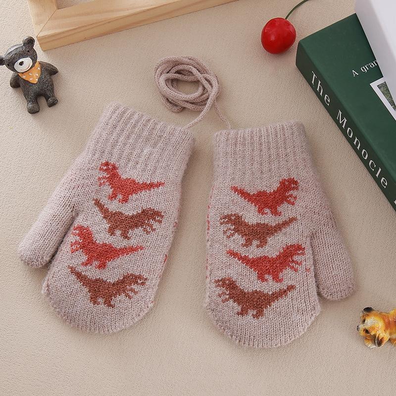 Cute Baby Gloves Winter Warm Knitted Baby Boys Girls Mittens Outdoor Windproof Toddler Kids Gloves With Rope
