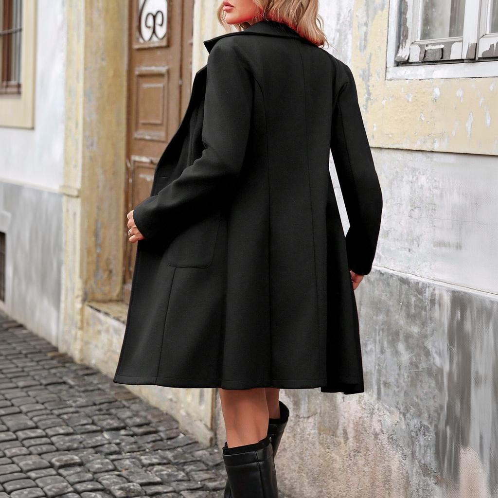 Women's Slim Fit Wool Suit Coat - Elegant Long Sleeve Outerwear for Fall and Winter