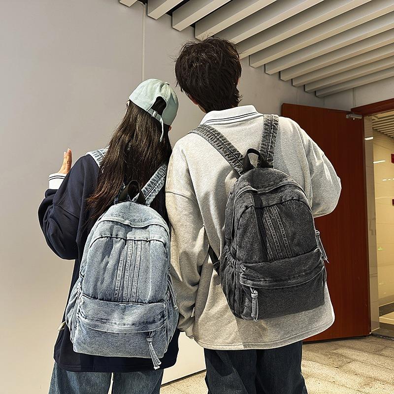 Casual retro solid color denim backpack new simple travel backpack versatile student schoolbag