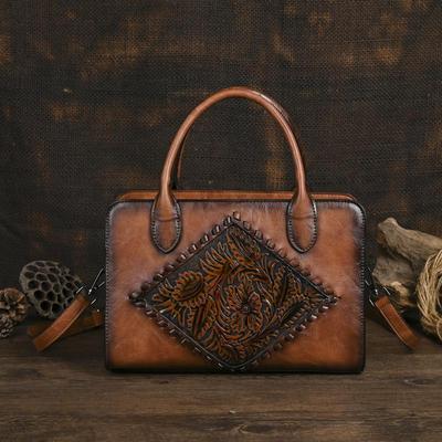 Vintage Totem Embossed Bag Women's Leather Handbag Versatile Elegant Large Capacity Shoulder & Crossbody Bags