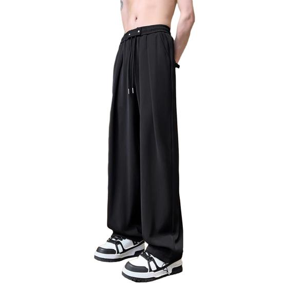 

Мужские брюки с завязками на талии, повседневные брюки, однотонные, стандартного покроя, длинные брюки с укрепленными карманами, повседневная одежда M чёрный