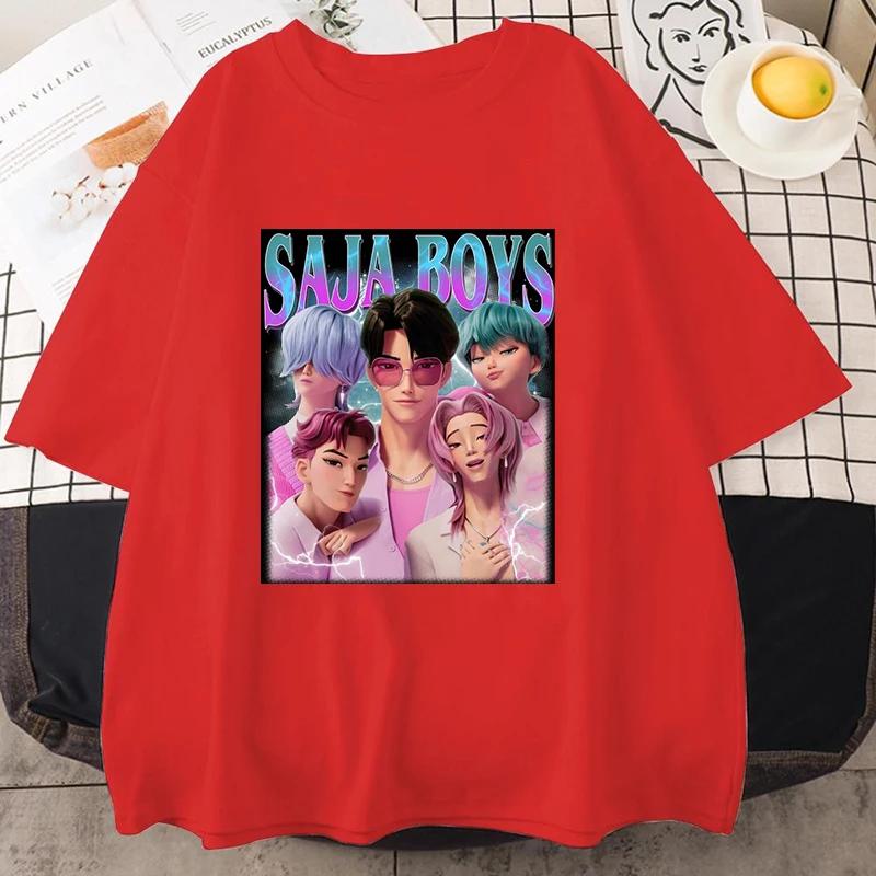 

Summer men s popular K-Pop Devil Hunter Saja boy pattern printed short-sleeved T-shirt 100% pure cotton fashionable clothing top S