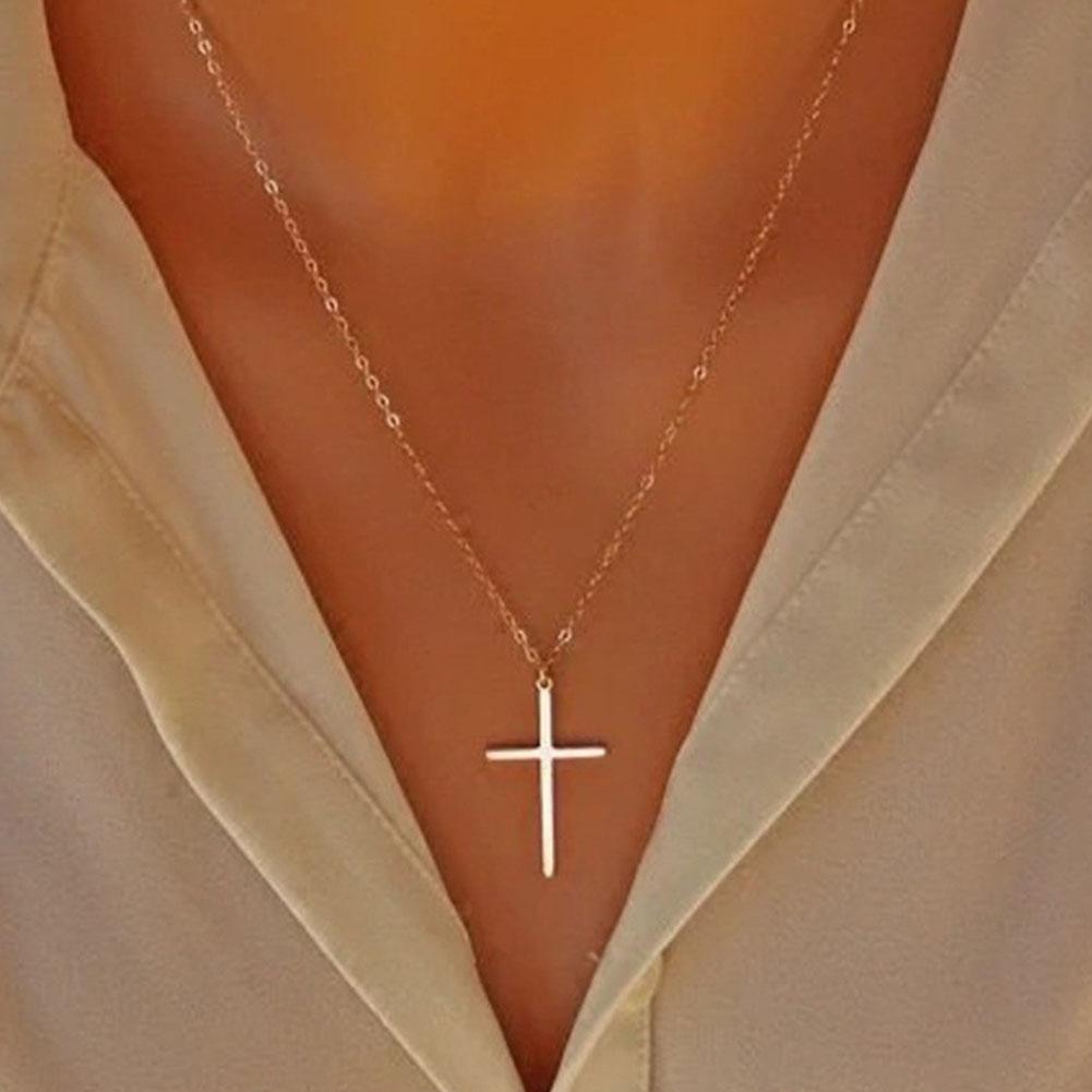 Christian Titanium Steel Cross Nacklace For Men Women Single Cross Pendant Necklace Women Men Link Chain Charm Necklace Jewelry