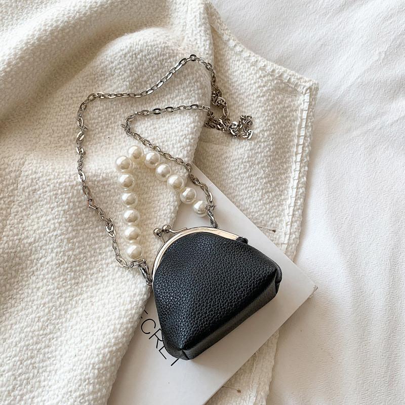 Мини-кошелек на жемчужной цепочке в корейском стиле, модная сумочка для детей из прочного материала чёрный