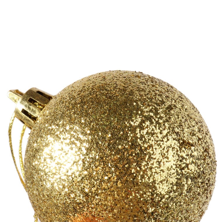 Set of 12 Gold Glitter Christmas Baubles, 6 cm
