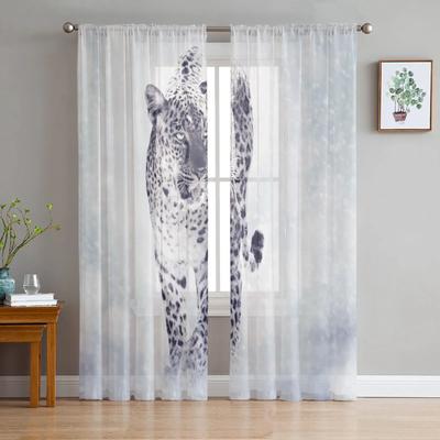 Leoparden-Tier-Schneeflocke, Winter-Tüll-Vorhänge für Wohnzimmer-Dekoration, Fenstervorhang für Schlafzimmer, Voile-Organza-Vorhänge